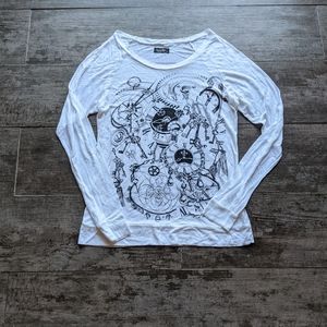 LAUREN MOSHI Clockwork Graphic Long Sleeves Pullover Tee Top Lightweight